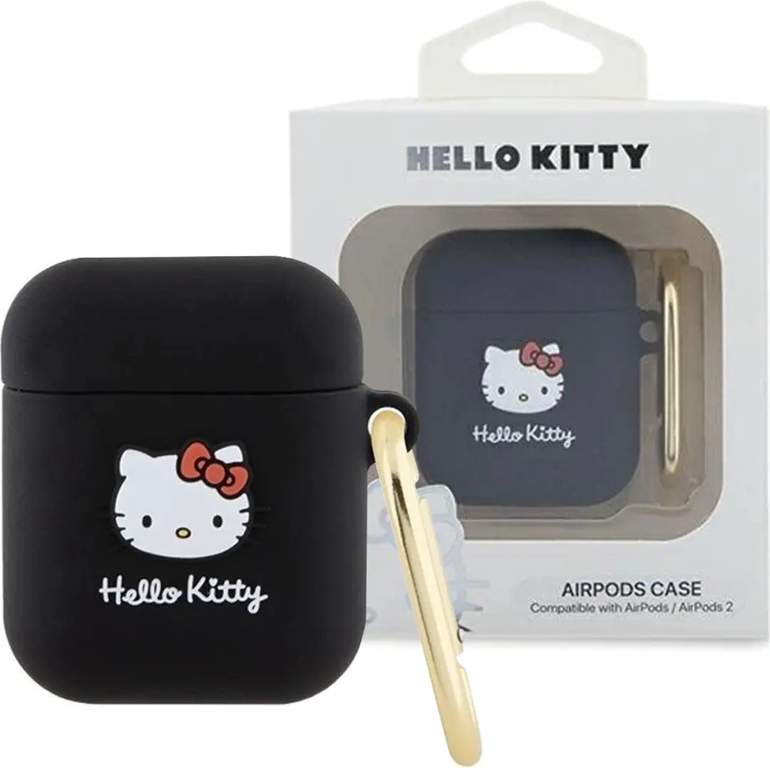 Hello Kitty Siliconen 3D Kitty Hoofdhoes AirPods 1/2 - Zwart