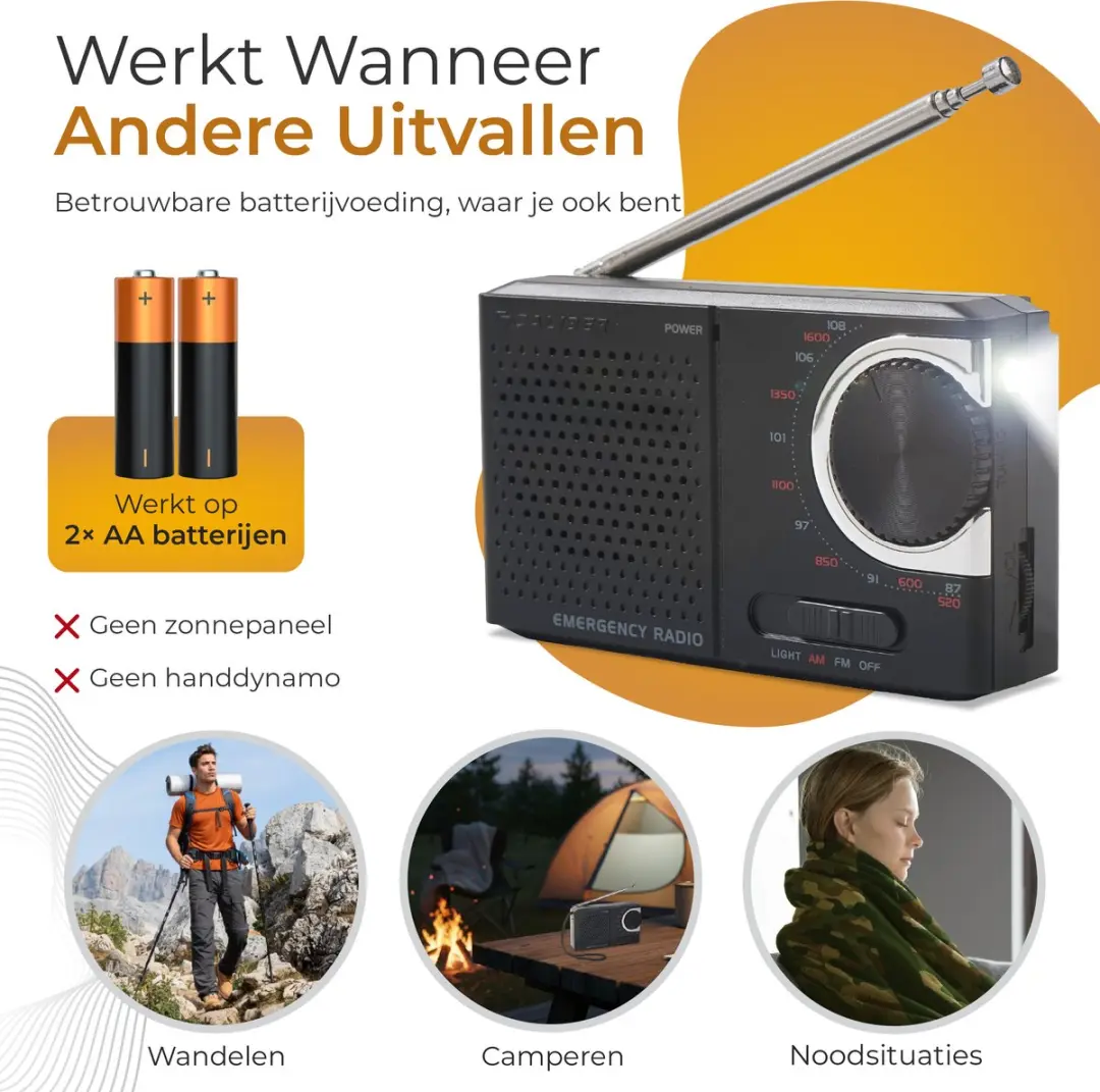 Caliber HPG311B Noodradio - Zwart - Met Zaklamp