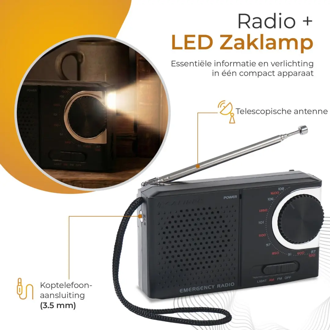 Caliber HPG311B Noodradio - Zwart - Met Zaklamp