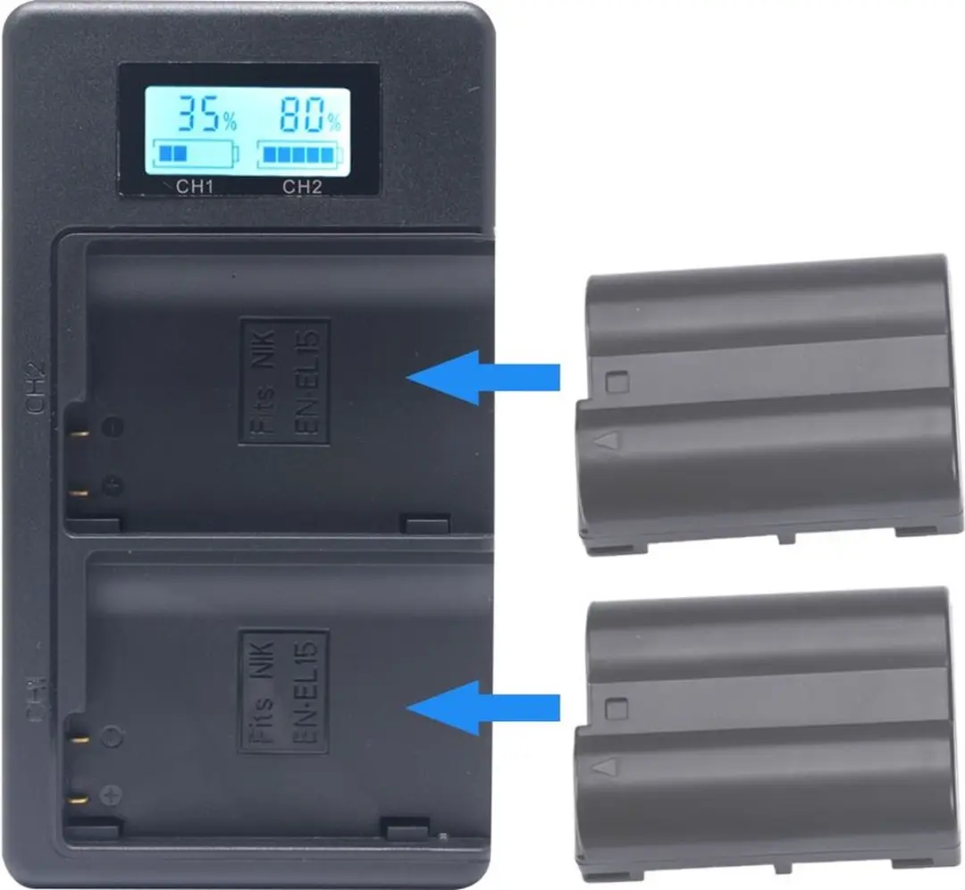 MCOPLUS Duocharger USB met 2x EN-EL15C Accu