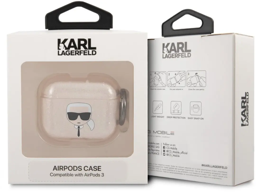 Karl Lagerfeld Karl's Head Silicone Glitter Case AirPods 3 - Goud