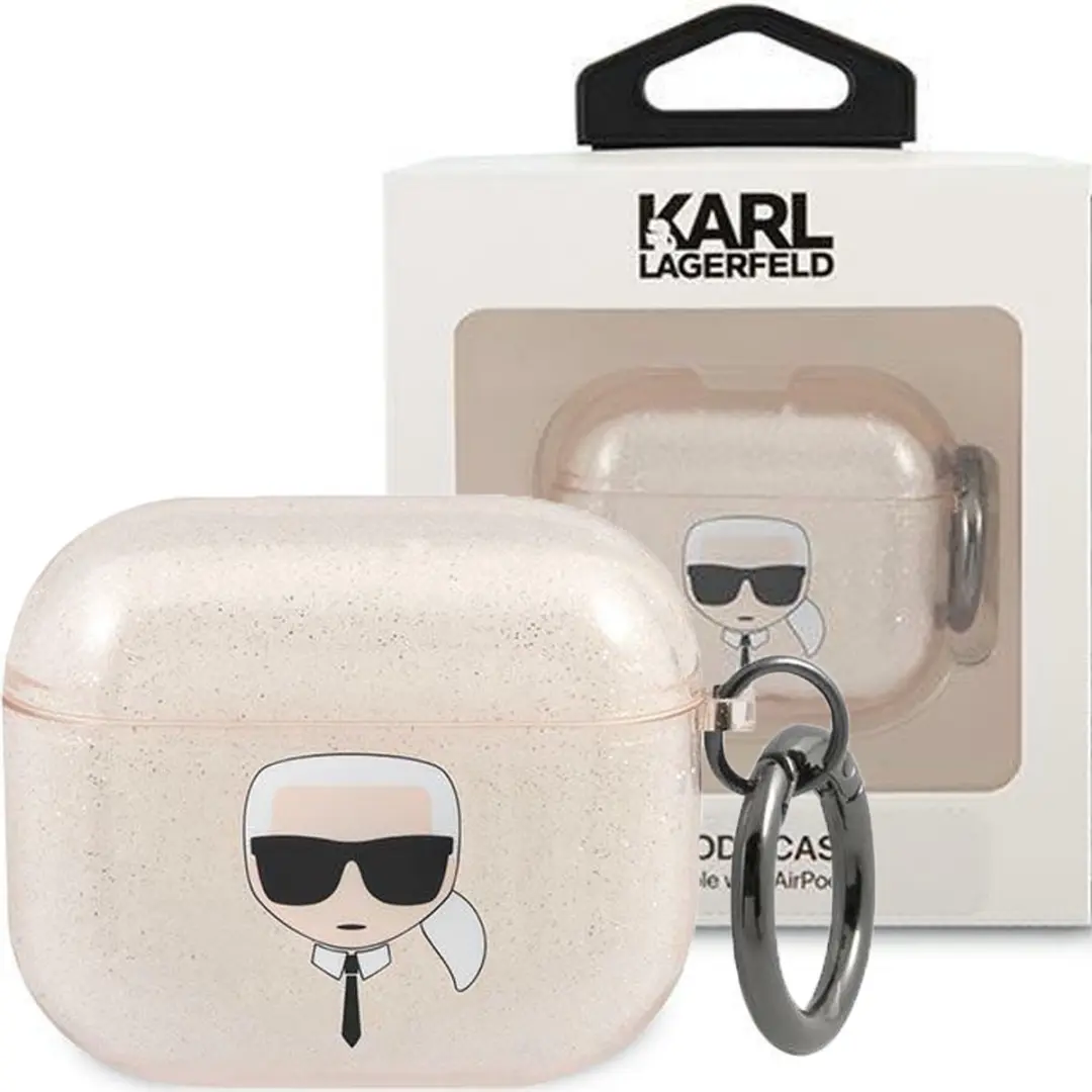 Karl Lagerfeld Karl's Head Silicone Glitter Case AirPods 3 - Goud