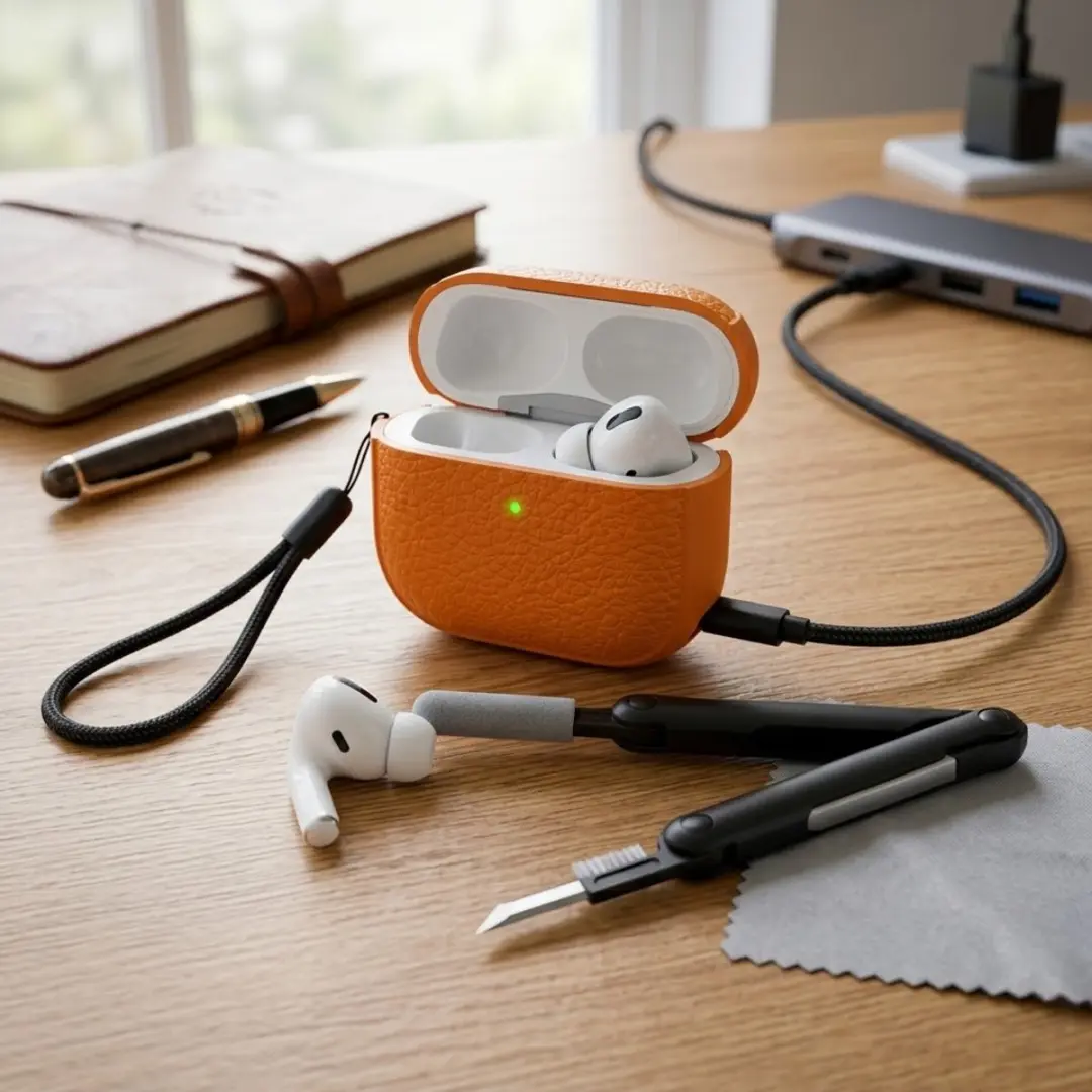 NUVEX AirPods 4 Hoesje - Oranje - Inclusief reinigingsset