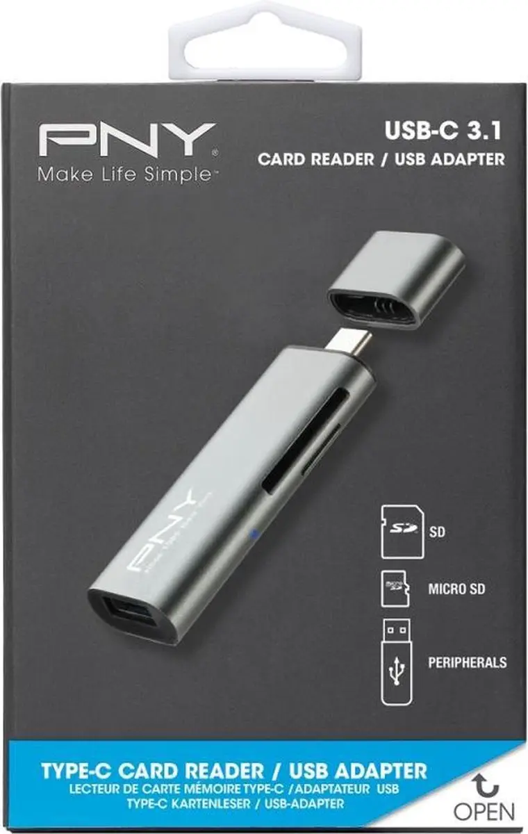 PNY R-TC-UA-3N1E01-RB USB-C Geheugenkaartlezer - Grijs
