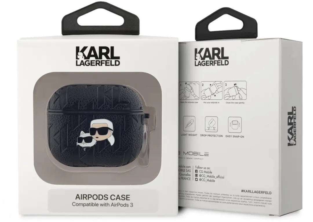 Karl Lagerfeld Monogram Karl & Choupette AirPods 3 Hoes - Zwart KLA3PGKCPK