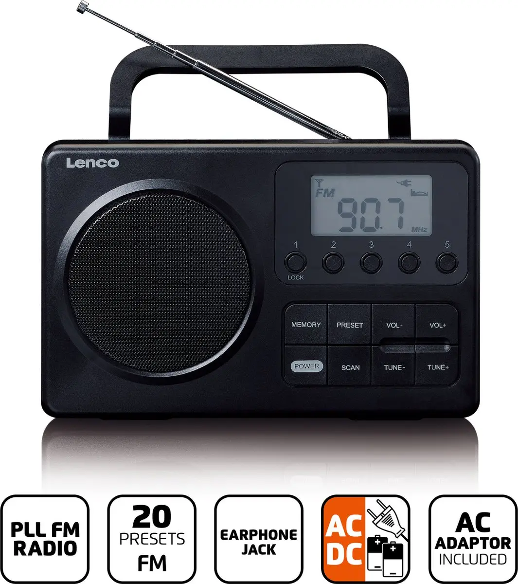 Lenco MPR-035BK Draagbare Radio - 3W - Zwart