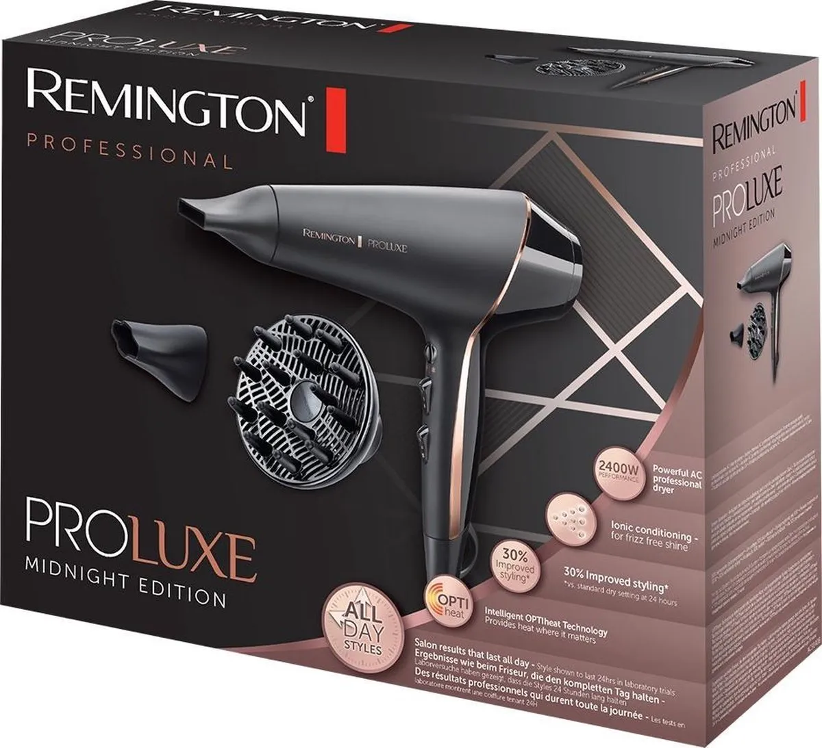 Remington PROLuxe Midnight Edition Haardroger 2400W - Zwart/Goud