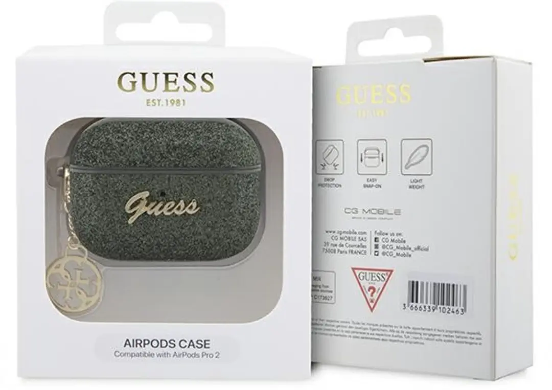 GUESS GUAP2GLGSHA Hoesje AirPods Pro 2 - Glitter Groen/Kaki - Charm 4G