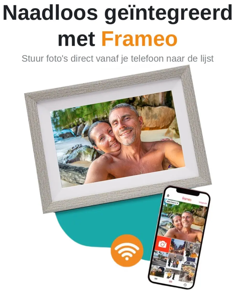 Pora&Co Digitale Fotolijst DASADASFAS123 10.1" - HD IPS Touchscreen - WiFi Frameo App - Zilver/Wit