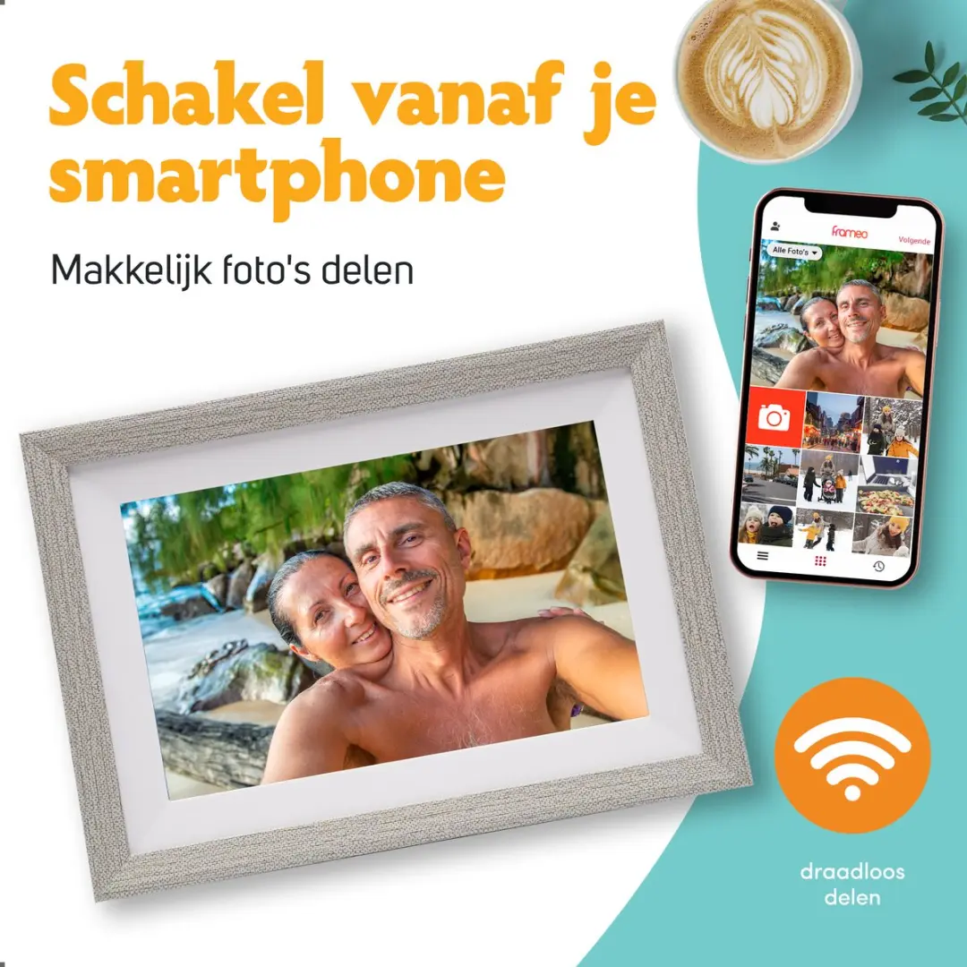 Pora&Co Digitale Fotolijst DASADASFAS123 10.1" - HD IPS Touchscreen - WiFi Frameo App - Zilver/Wit - afbeelding 6 van 6