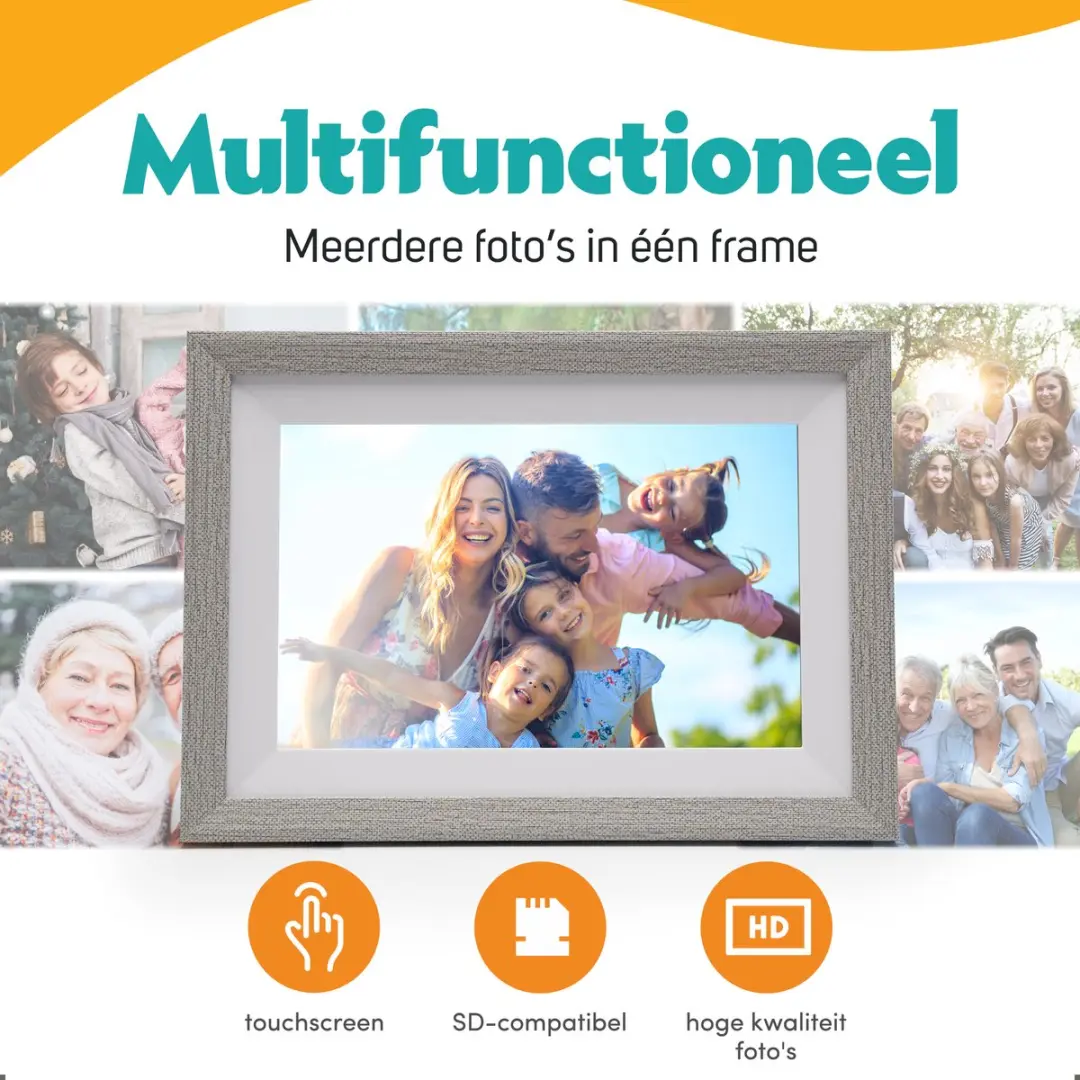 Pora&Co Digitale Fotolijst DASADASFAS123 10.1" - HD IPS Touchscreen - WiFi Frameo App - Zilver/Wit