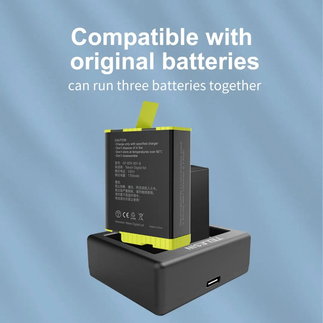 Telesin Triple Oplader met 2 GoPro Batterijen GP-BTR-903-B
