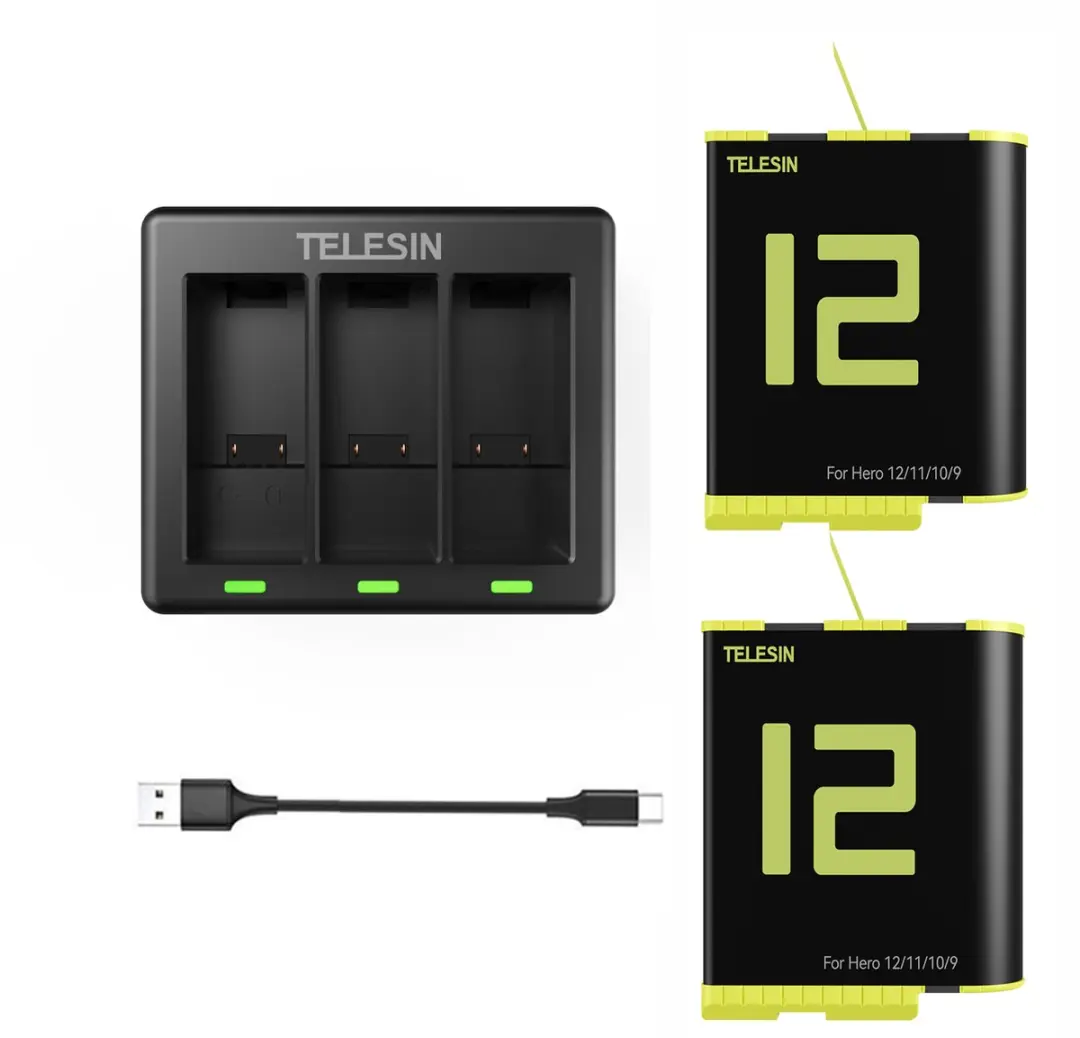 Telesin Triple Oplader met 2 GoPro Batterijen GP-BTR-903-B