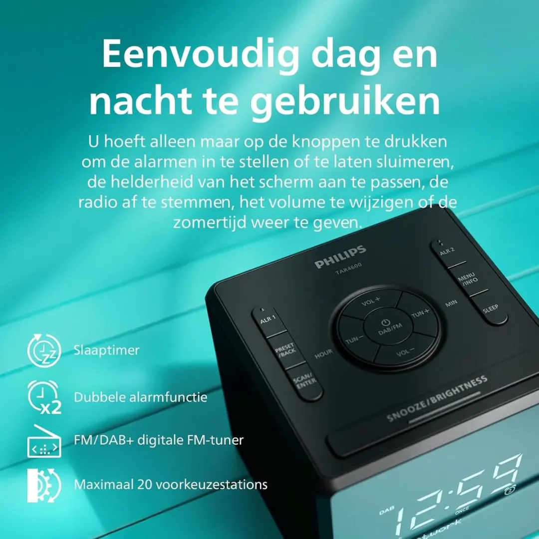 Philips TAR4600 DAB/FM Wekkerradio - Zwart