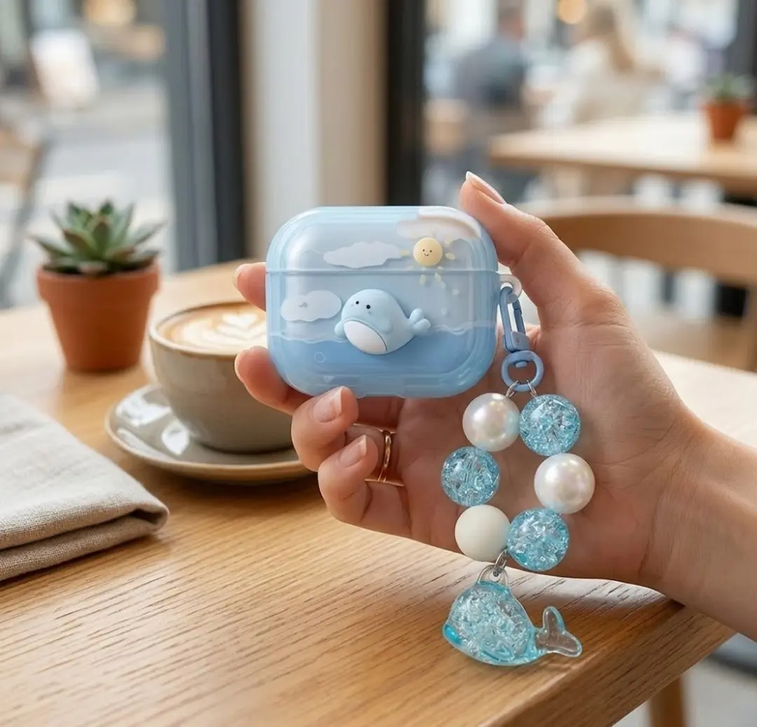 NUVEX Hoesje AirPods Pro 3 Lichtblauw - met kralenkoord & hanger