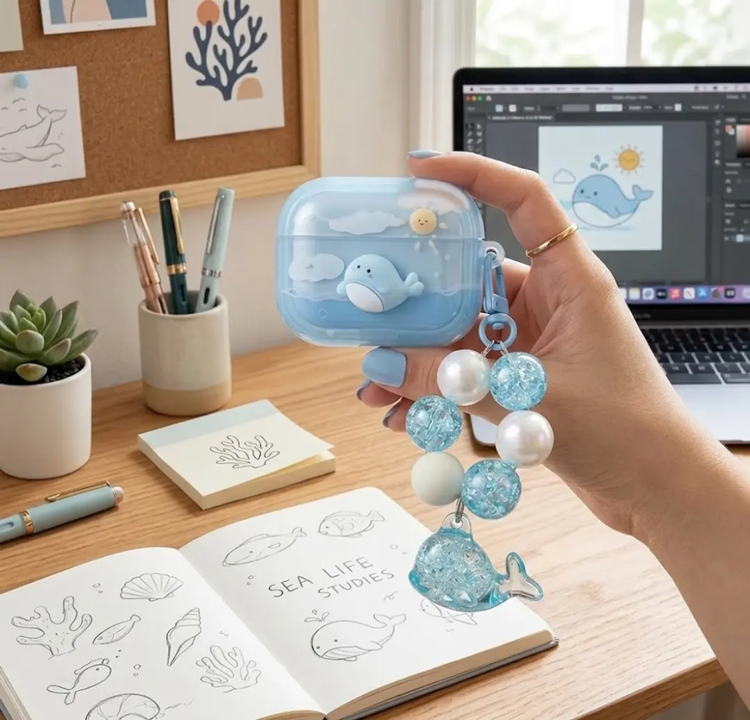 NUVEX Hoesje AirPods Pro 3 Lichtblauw - met kralenkoord & hanger