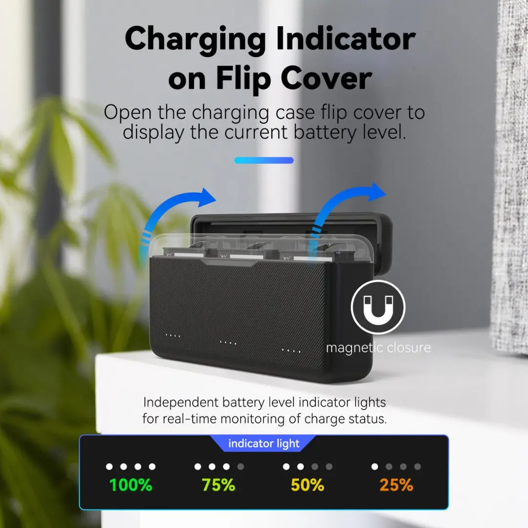 Telesin Pocket Oplaadbox DJI Osmo Action 5/4/3 - 3 Batterijen - 2 MicroSD - afbeelding 2 van 6