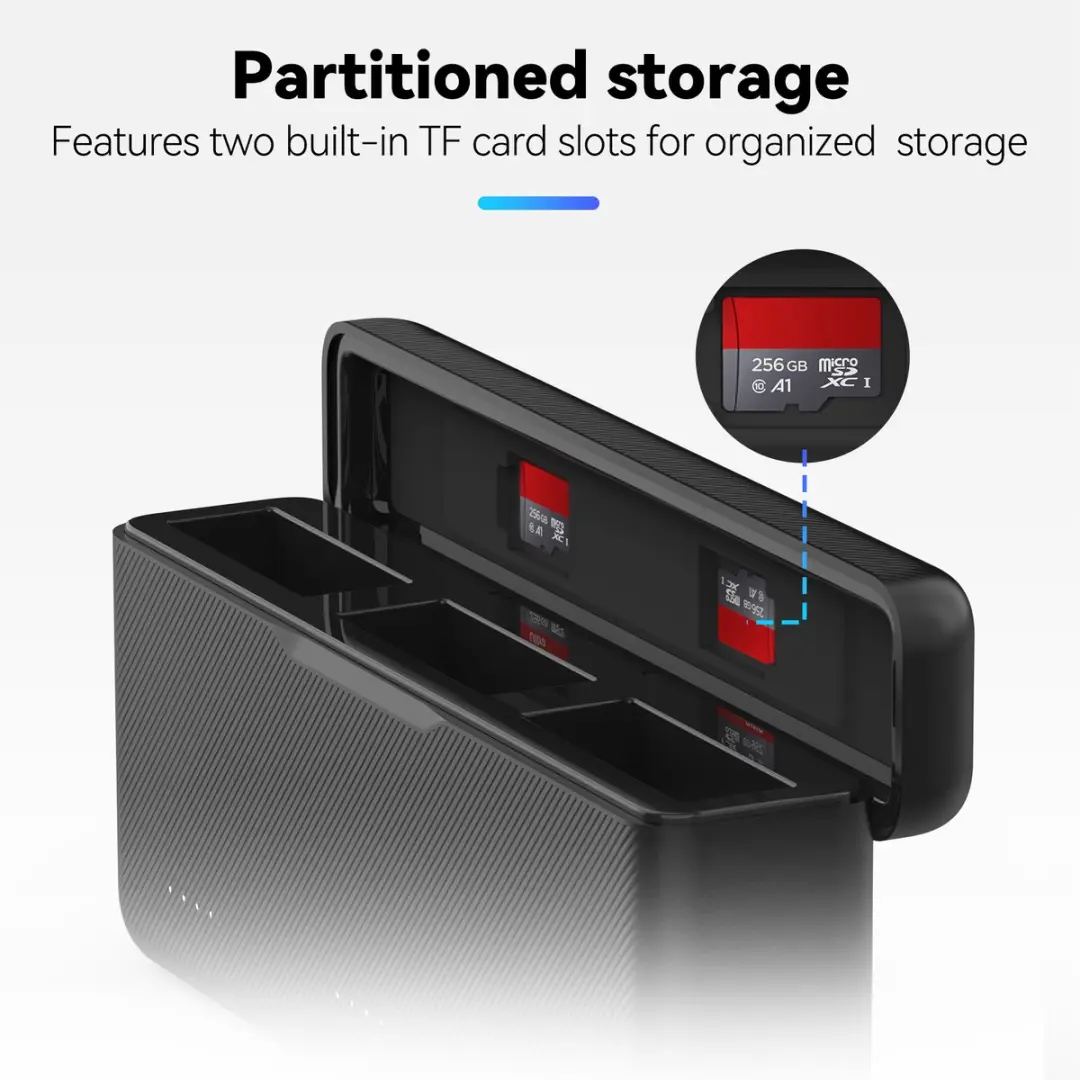 Telesin Pocket Oplaadbox DJI Osmo Action 5/4/3 - 3 Batterijen - 2 MicroSD - afbeelding 3 van 6