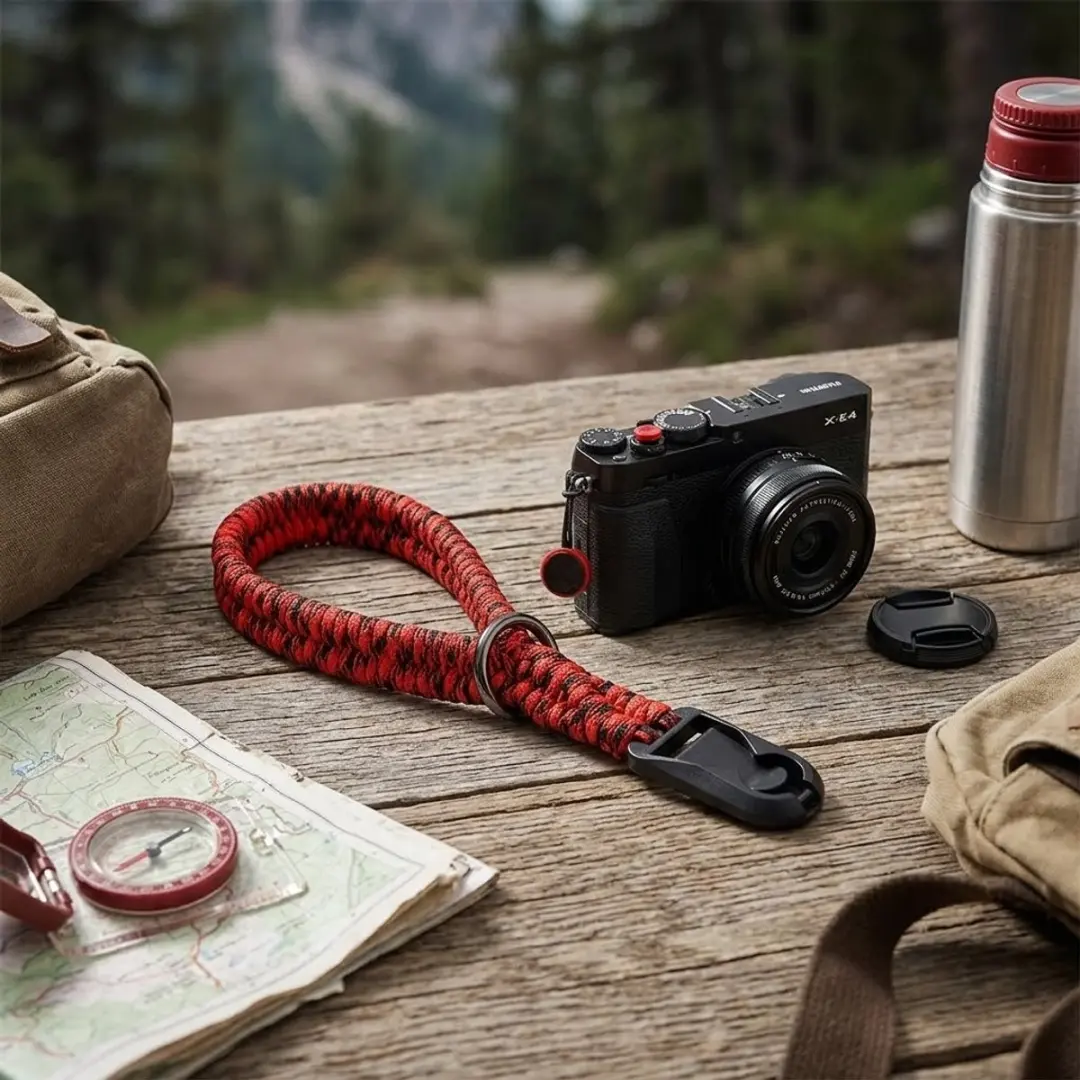 NUVEX Camouflage Rood Camera Polsband - Verstelbaar met Snelkoppeling