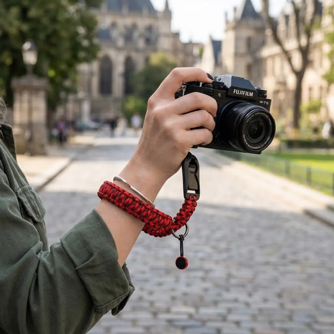NUVEX Camouflage Rood Camera Polsband - Verstelbaar met Snelkoppeling