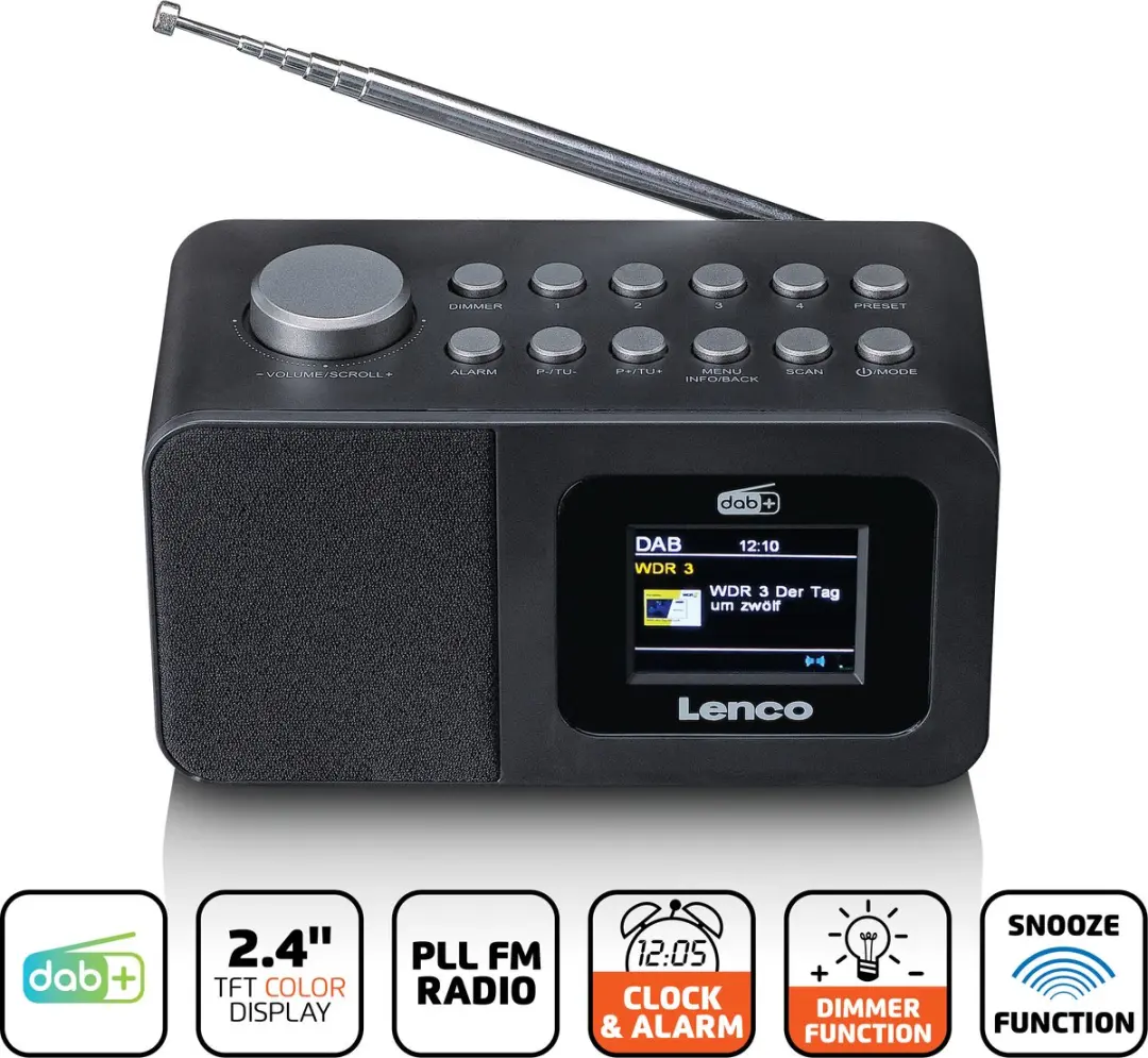 Lenco CR-625BK Wekkerradio - DAB/FM - Dubbel alarm - Zwart - afbeelding 6 van 6