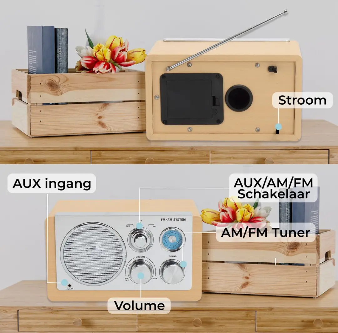 Denver TR63 Draagbare Radio - Hout - 15W - AM/FM - afbeelding 6 van 6
