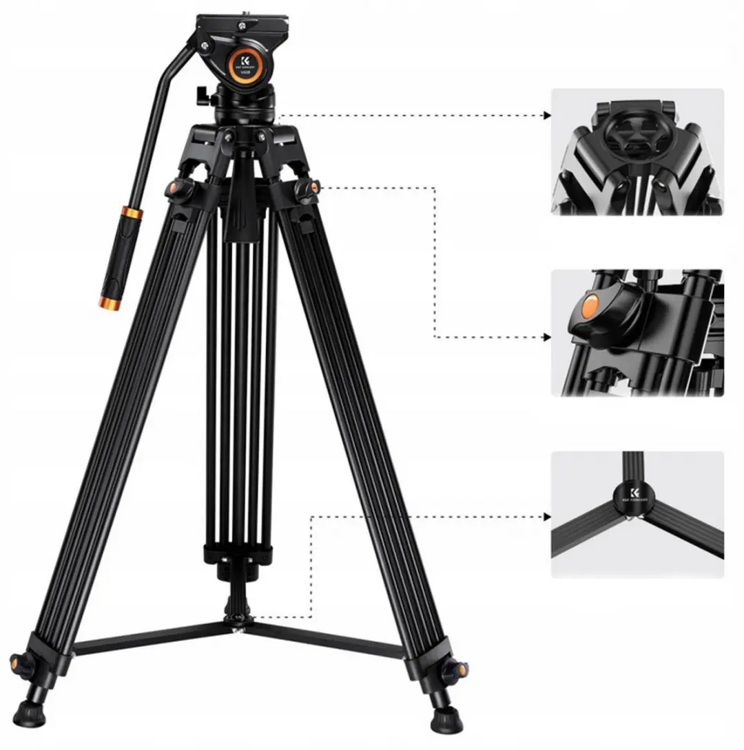 K&F Concept KF09.121 Videostatief 184cm - 8kg - Zwart