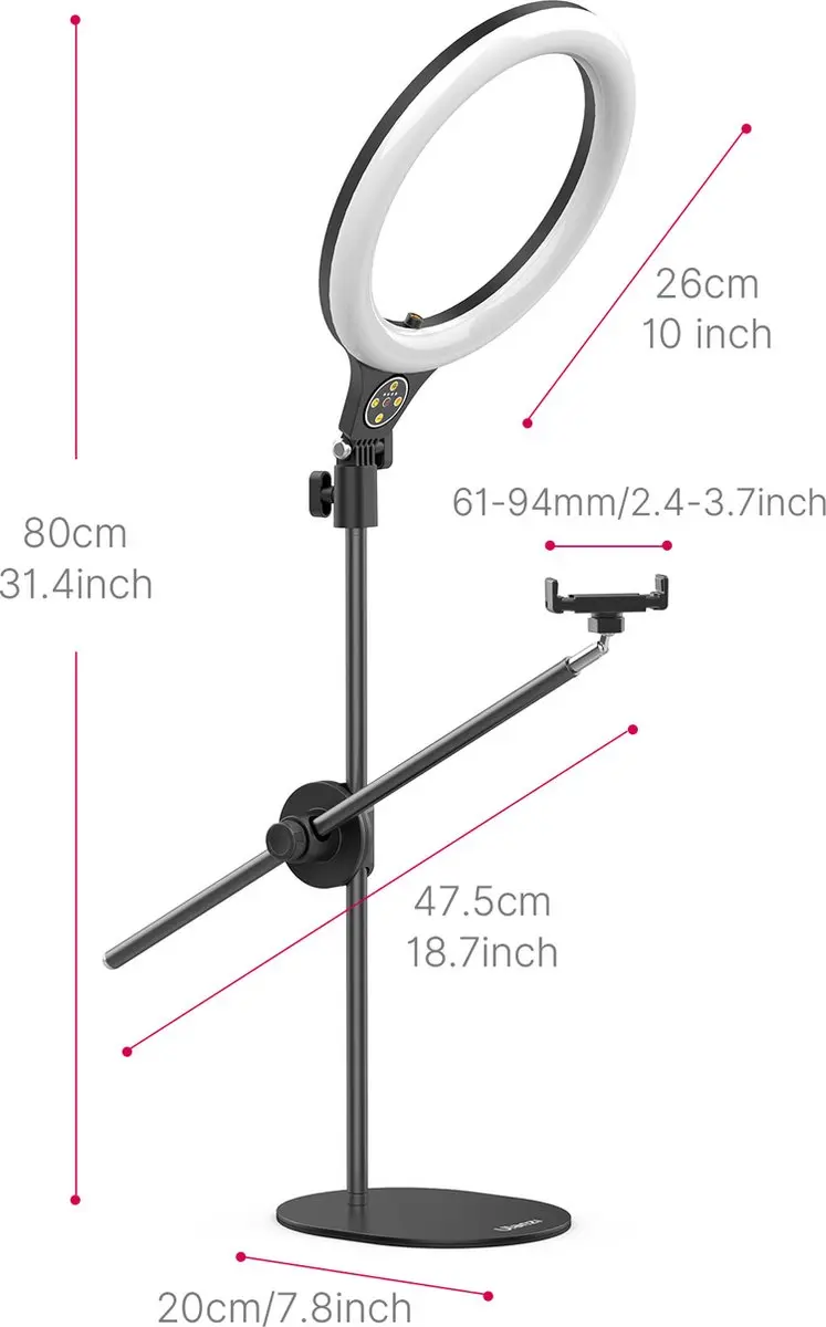 Ulanzi Ring-10 Topshot Ringlamp 10W - Smartphonehouder - Zwart