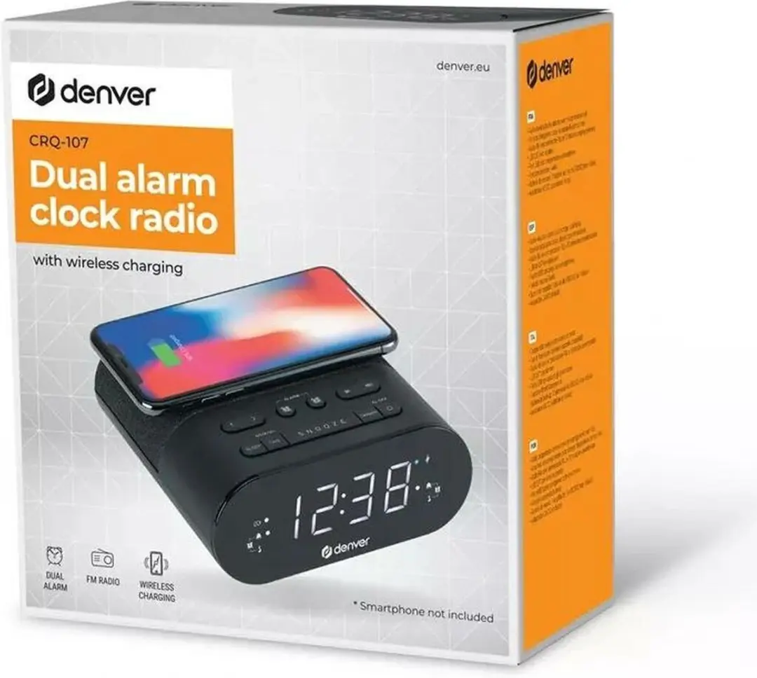 Denver CRQ107 Wekkerradio - Dubbel Alarm - FM Radio - Draadloos Opladen - Zwart