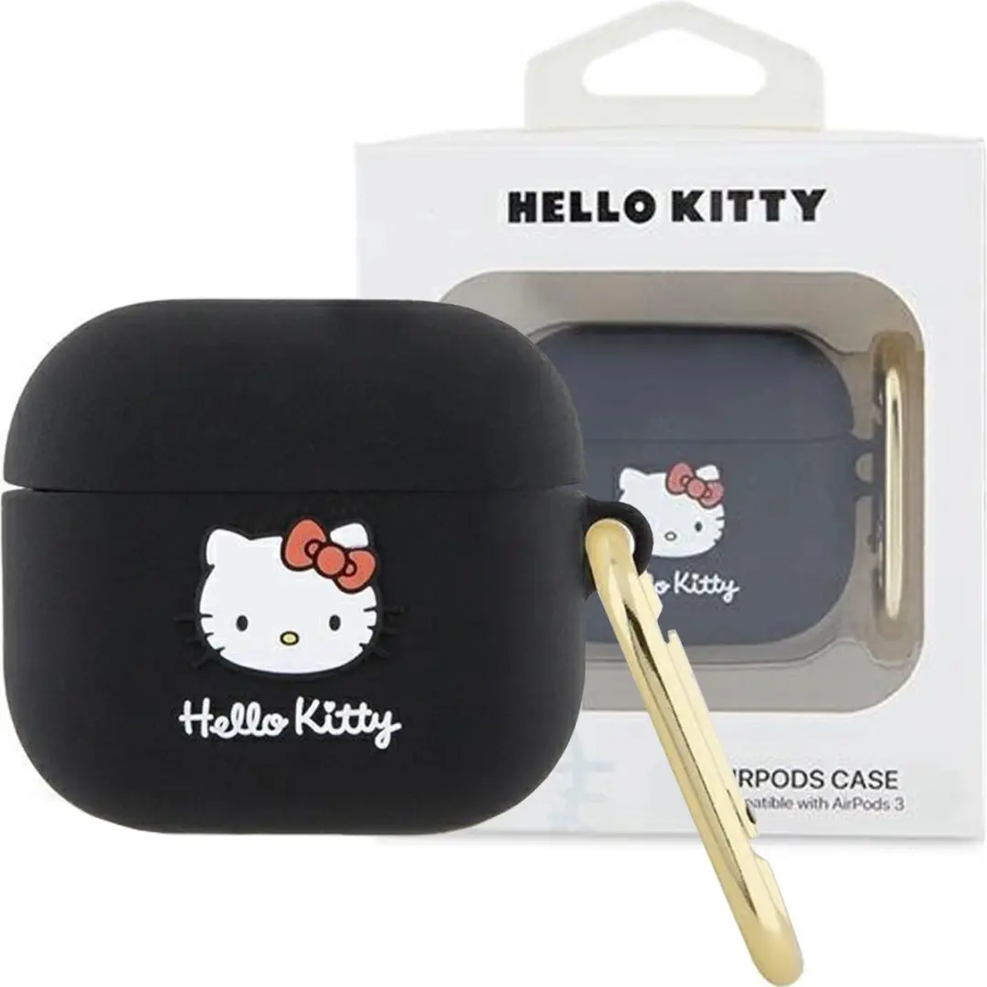 Hello Kitty Siliconen 3D Kitty Hoofdhoes AirPods 3 - Zwart
