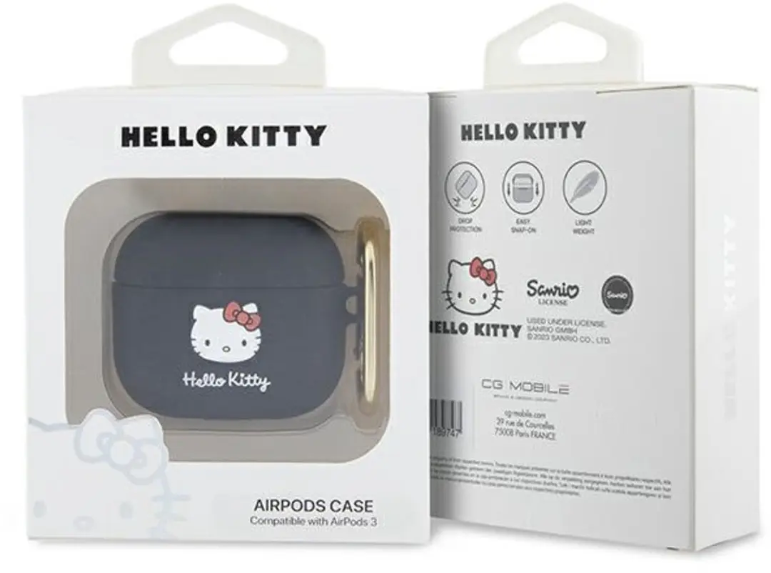 Hello Kitty Siliconen 3D Kitty Hoofdhoes AirPods 3 - Zwart