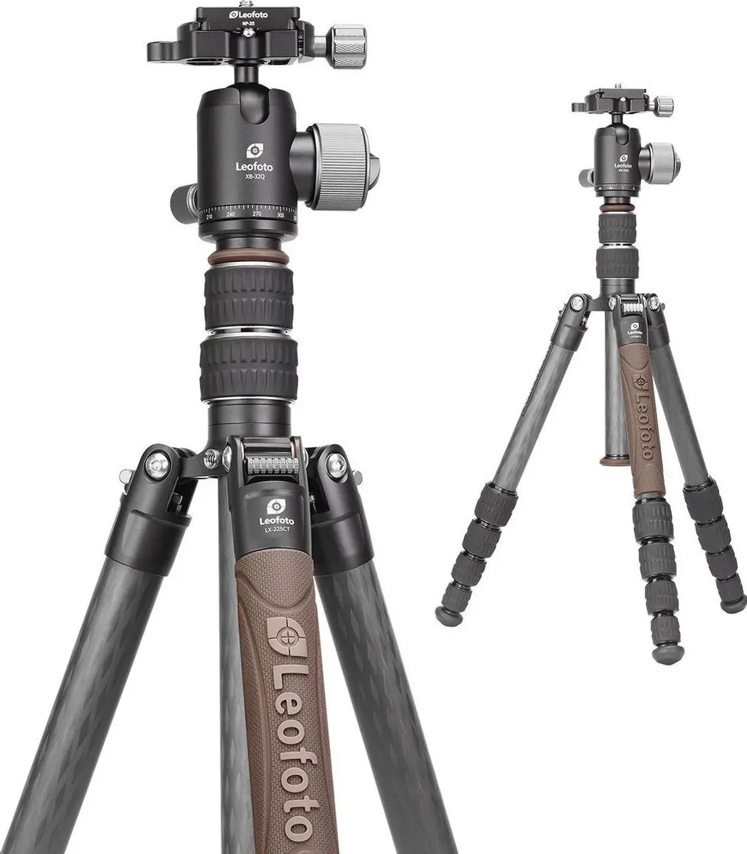 LeoFoto LX-225CT Carbon Statief + XB-32Q Balhoofd - Zwart/donkerbruin