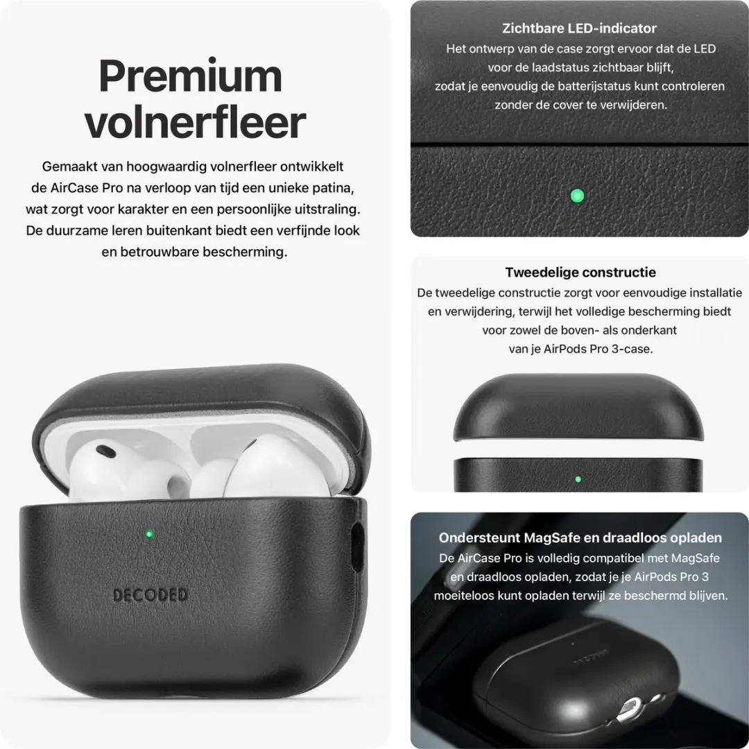 Decoded Hoesje AirPods Pro 3 - Premium ECCO-leer - Zwart