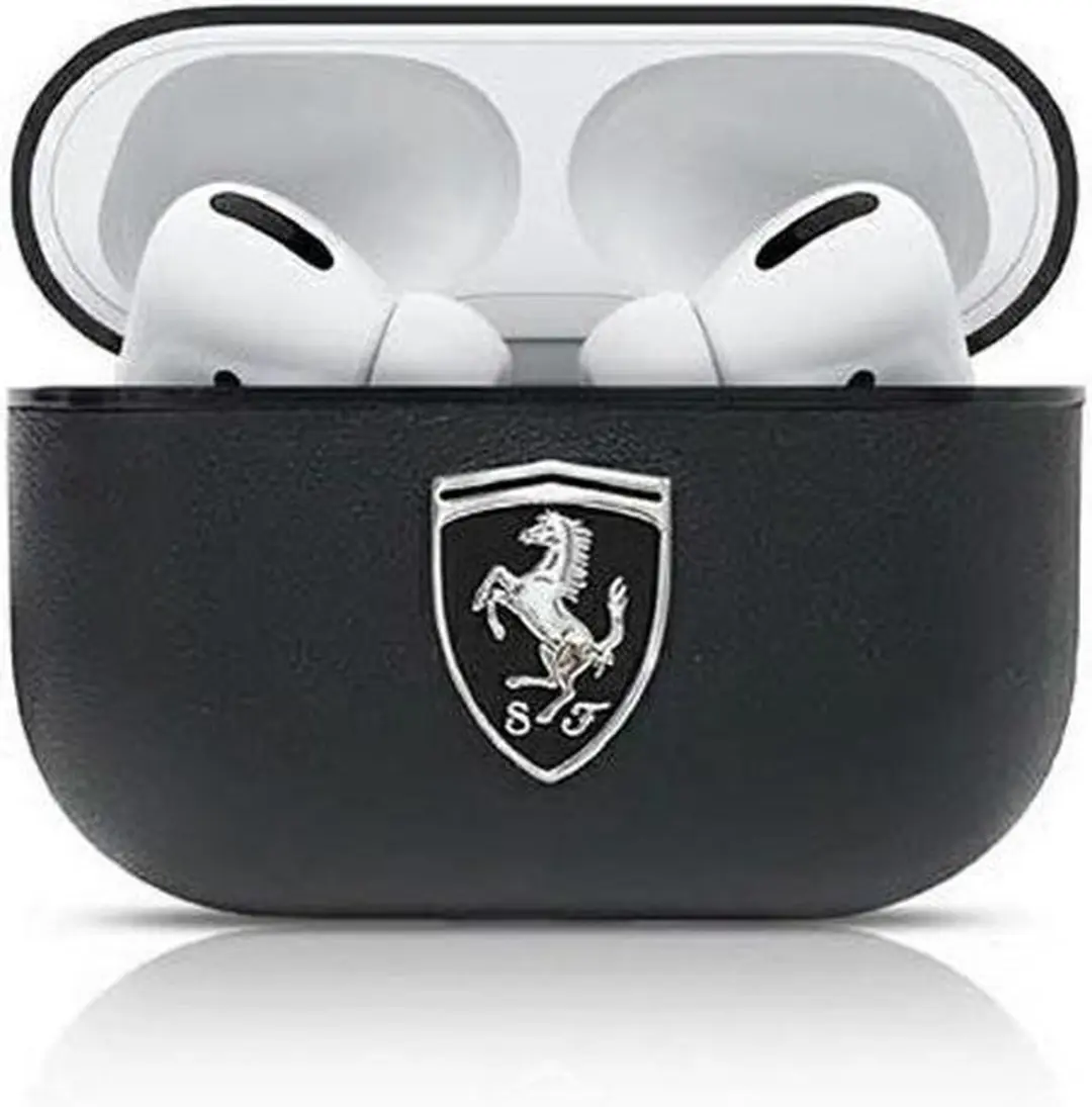 Ferrari FEOAPLEBK AirPods Pro Hoes - Echt Leer - Zwart