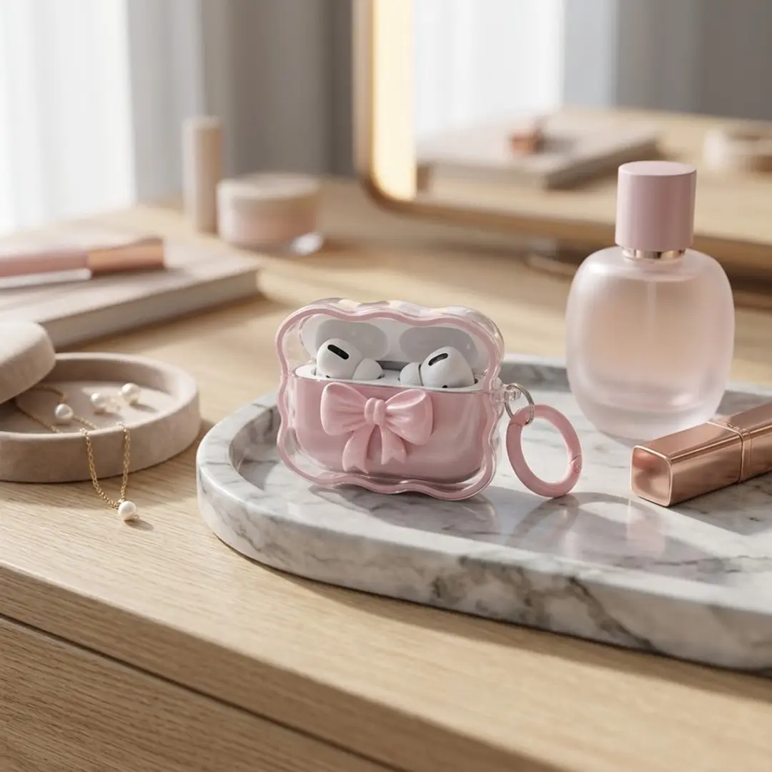 NUVEX Hoesje AirPods Pro 2 Roze Transparant - 3D Strik