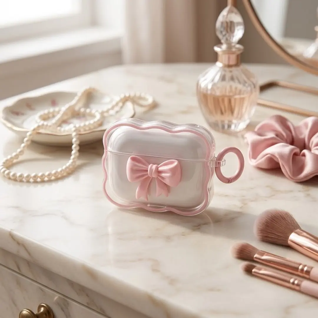 NUVEX Hoesje AirPods Pro 2 Roze Transparant - 3D Strik