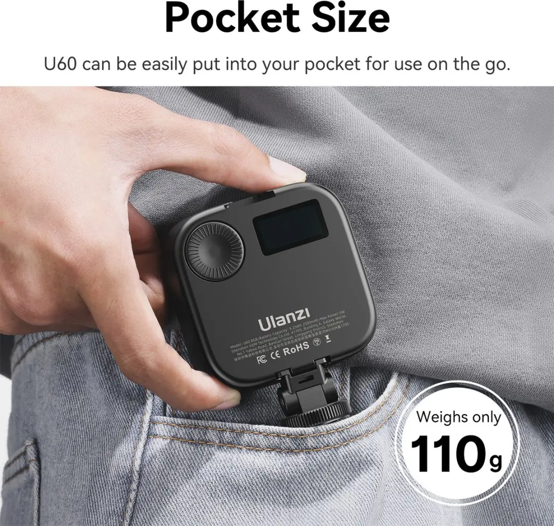 Ulanzi U60 RGB Videolamp L027GBB1 - 60 LED - 2.500mAh - Zwart - afbeelding 6 van 6