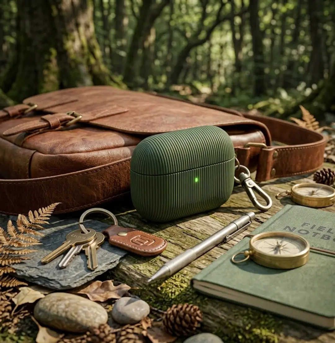 NuveX Luxe Geribd Hoesje AirPods Pro 2 - Groen - Metalen Sleutelhaak