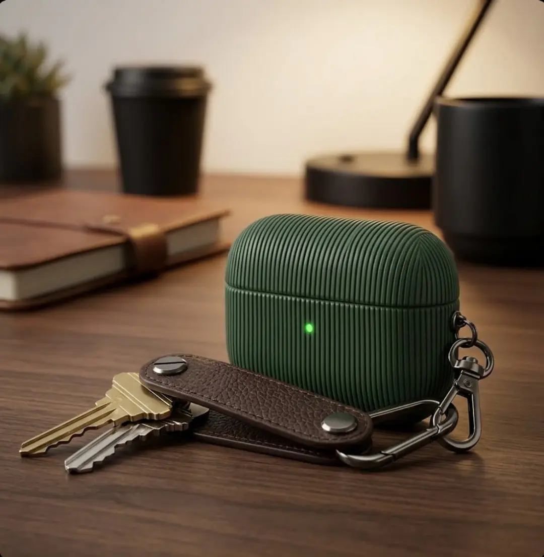 NuveX Luxe Geribd Hoesje AirPods Pro 2 - Groen - Metalen Sleutelhaak