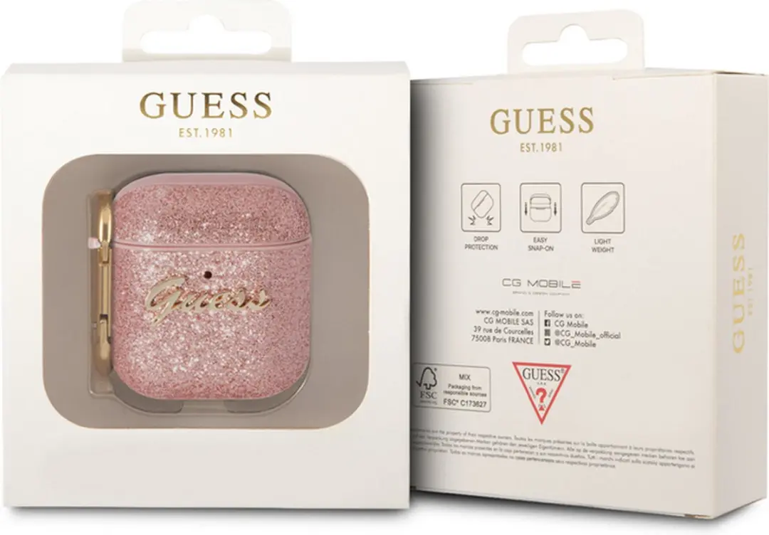 Guess Gitter Flakes Hoesje - Apple AirPods 1 & 2 - Roze