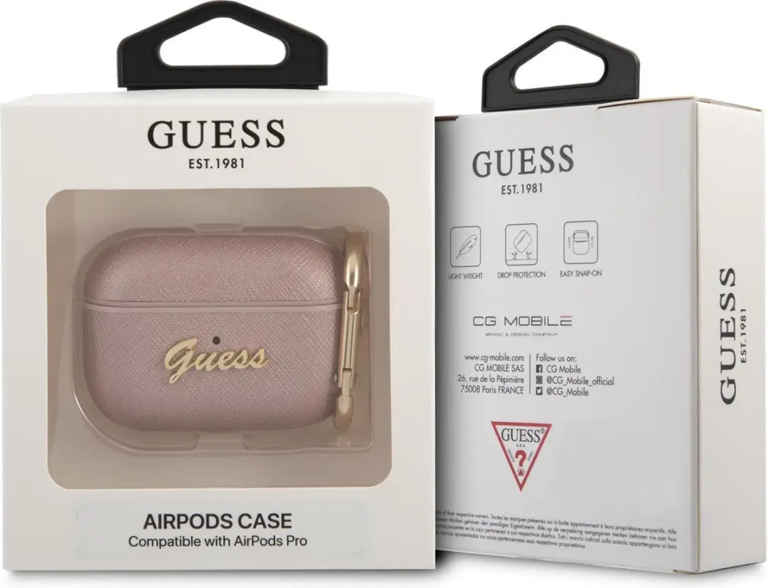 Guess Saffiano Logo AirPods Pro Hoes - Donkerroze