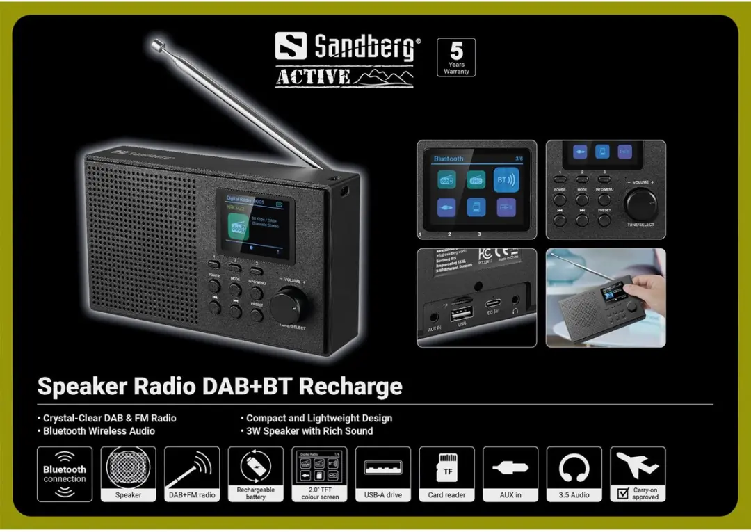 Sandberg 421-39 Draagbare Radio DAB+BT - 3W - Zwart