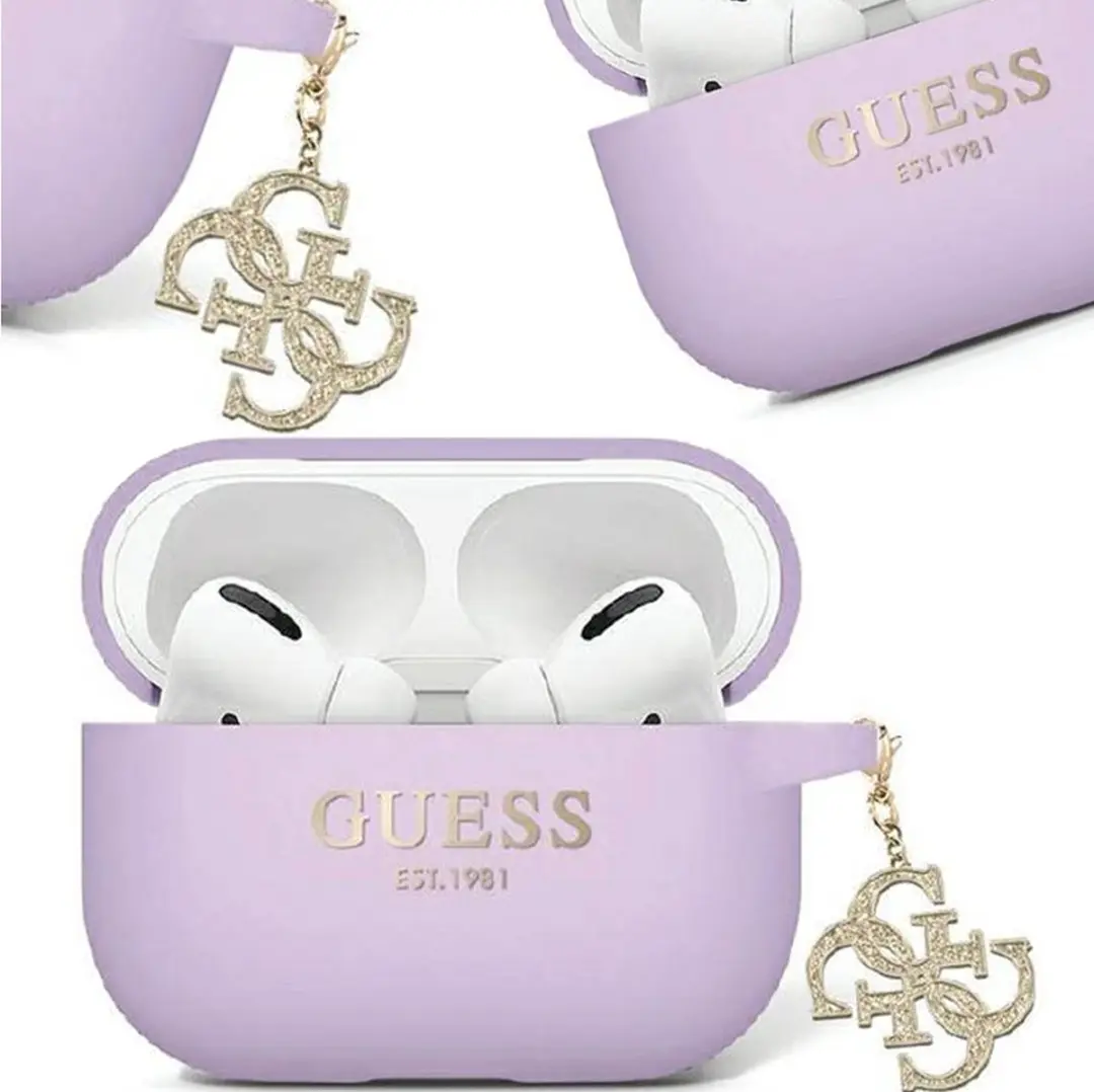 GUESS Glitter Charm Silicone Hoesje - AirPods Pro 2 - Paars - 3666339171254
