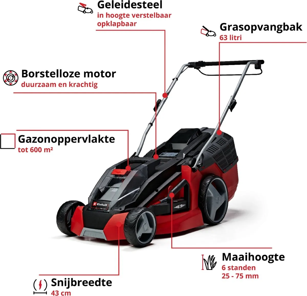 Einhell Accu Grasmaaier GE-CM 43 Li M Kit - 36V - 43cm - 2x 4.0Ah
