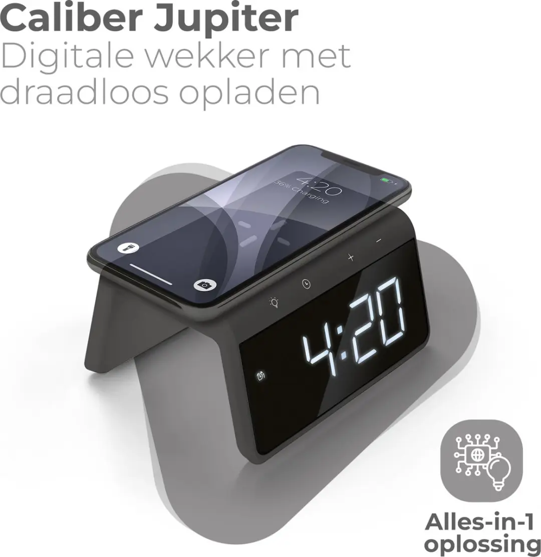 Caliber Wekker HCG019QI-SG - Draadloze Oplader - Grijs