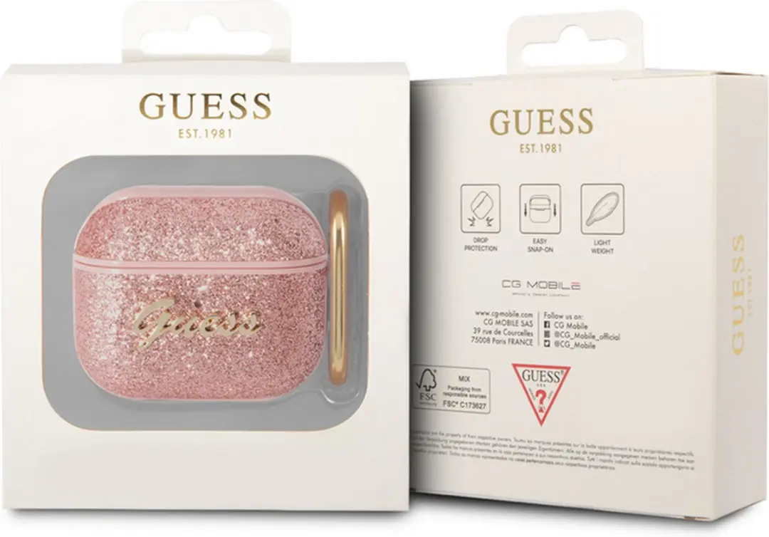 Guess Gitter Flakes Hoesje - Apple AirPods 3 - Roze