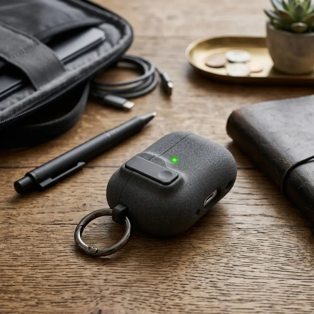 NUVEX Beschermhoes AirPods Pro 2 Donkergrijs - met sleutelring