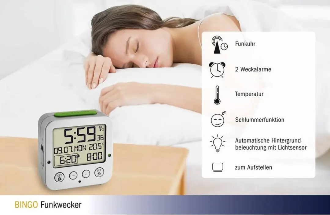 TFA Dostmann 60.2528.54 Wekker Zilver - 2 Wektijden