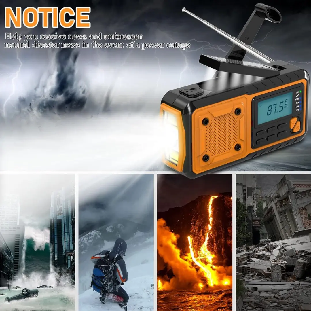 ECTEATOY Noodradio 25262400 - Solar/USB-C/Batterij 4000mAh - Oranje - afbeelding 6 van 6
