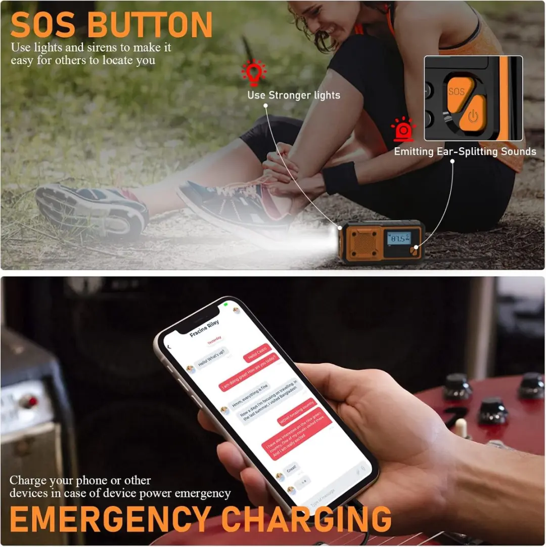 ECTEATOY Noodradio 25262400 - Solar/USB-C/Batterij 4000mAh - Oranje